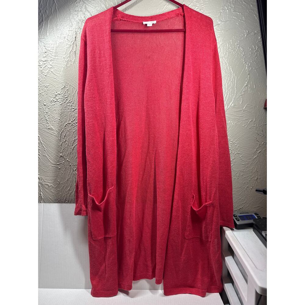 J.Jill Linen Blend Open Cardigan Duster Long Jacket Red Orange Lounge Boho Large